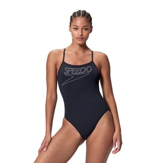 Maillot de bain femme 1 pièce SPEEDO LOGO THIN STRAP 1P BLA/WHI