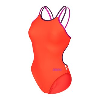 Maillot de bain femme 1 pièce ARENA SOLID DOUBLE CROSS BACK - Bright Coral